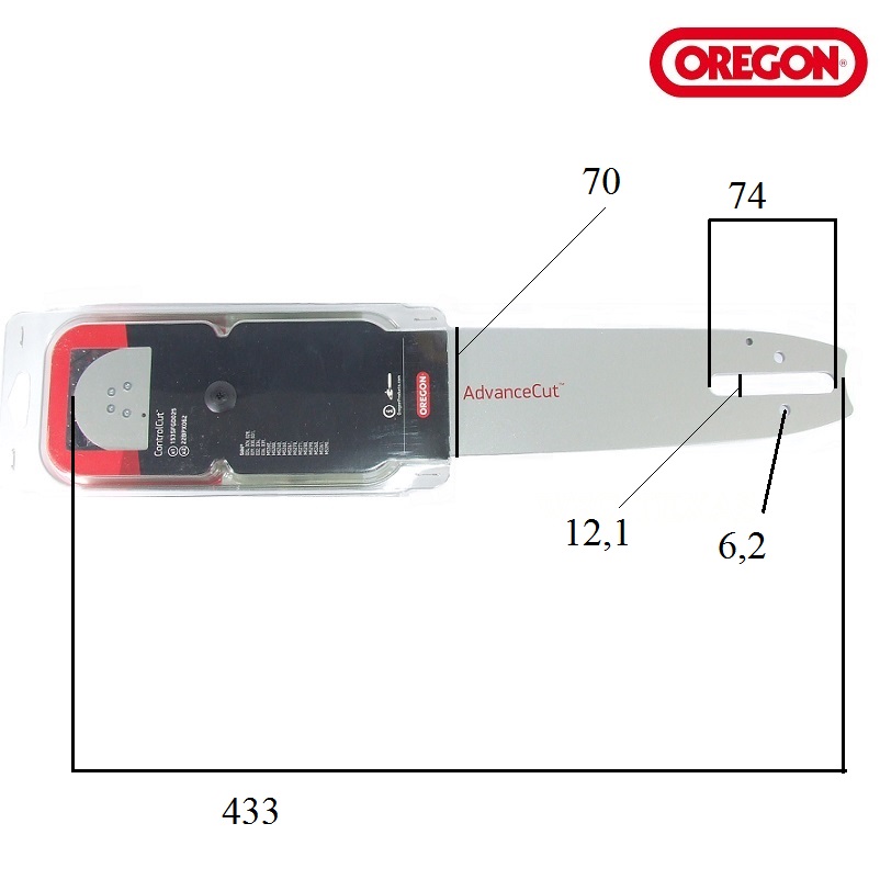 Zestaw Oregon prowadnica + łańcuch 153SFGD025 38 CM wymiary