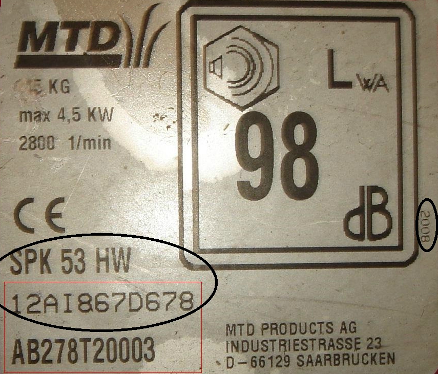 Tabliczka znamionowa MTD CubCadet GutBrod
